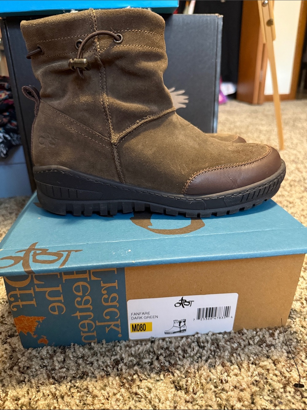 OTBT Fanfare Dark Green Suede Ankle Bootie with Lug Sole